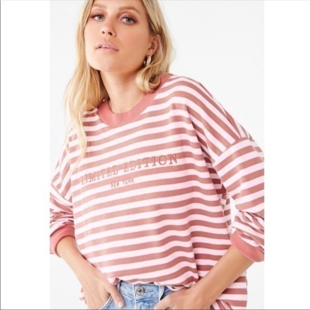 Forever 21 Resort Collection Lightweight Sweater - Rose and Cream striped